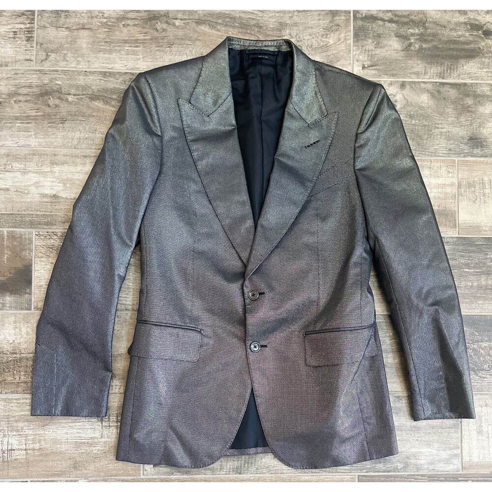 $5,995 NWT Tom Ford Silver Metallic Blazer Peak Lapel 2 Button Dinner Jacket 40R